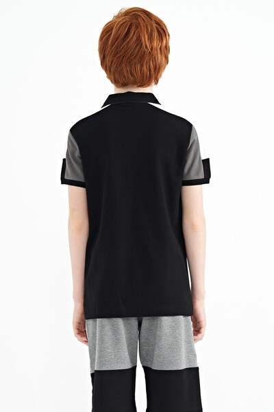 Tommylife Wholesale 7-15 Age Polo Neck Standard Fit Boys' T-Shirt 11155 Black - Thumbnail