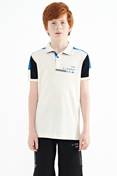 Tommylife Wholesale 7-15 Age Polo Neck Standard Fit Boys' T-Shirt 11155 Ecru - Thumbnail