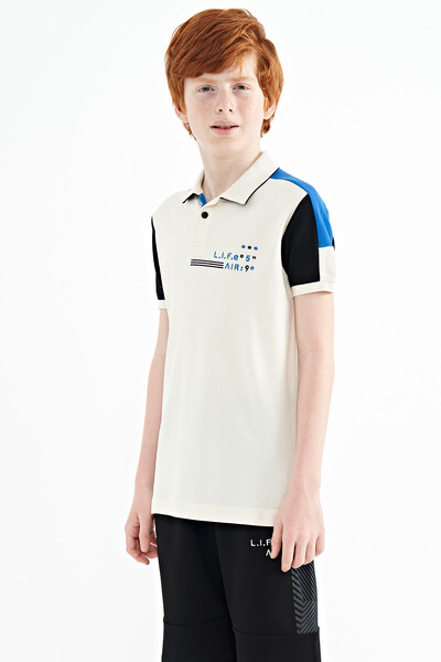 Tommylife Wholesale 7-15 Age Polo Neck Standard Fit Boys' T-Shirt 11155 Ecru - Thumbnail