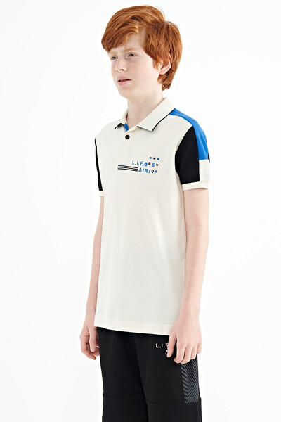Tommylife Wholesale 7-15 Age Polo Neck Standard Fit Boys' T-Shirt 11155 Ecru - Thumbnail
