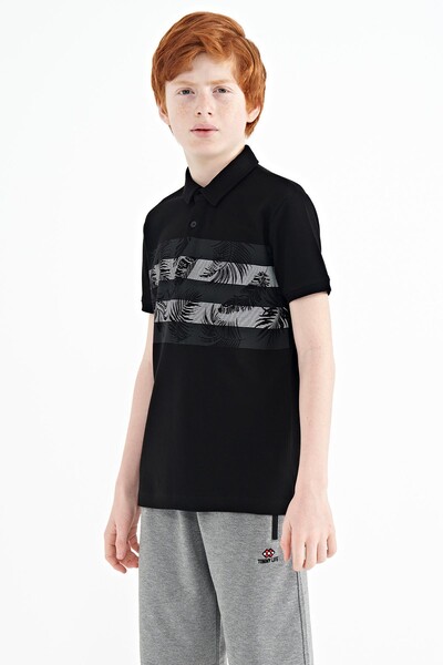 Tommylife Wholesale 7-15 Age Polo Neck Standard Fit Printed Boys' T-Shirt 11101 Black - Thumbnail