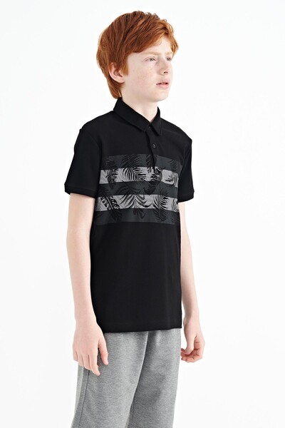 Tommylife Wholesale 7-15 Age Polo Neck Standard Fit Printed Boys' T-Shirt 11101 Black - Thumbnail