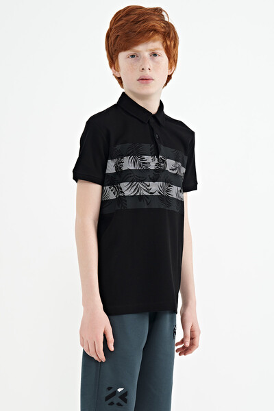 Tommylife Wholesale 7-15 Age Polo Neck Standard Fit Printed Boys' T-Shirt 11101 Black - Thumbnail