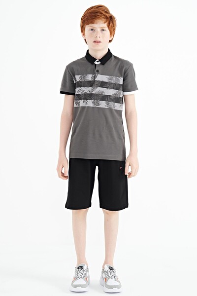 Tommylife Wholesale 7-15 Age Polo Neck Standard Fit Printed Boys' T-Shirt 11101 Dark Gray - Thumbnail