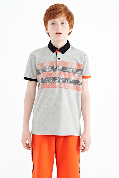 Tommylife Wholesale 7-15 Age Polo Neck Standard Fit Printed Boys' T-Shirt 11101 Gray Melange - Thumbnail