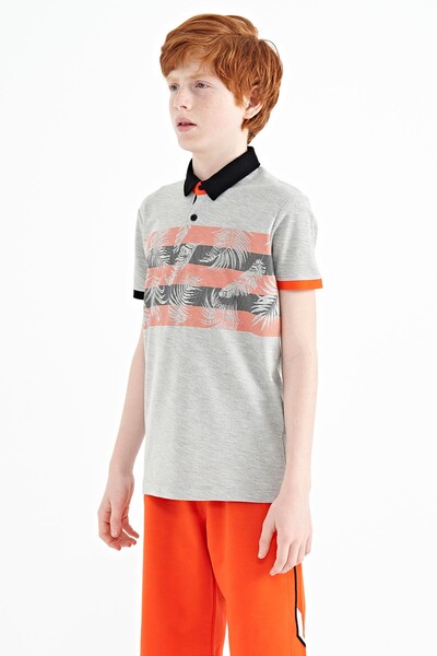 Tommylife Wholesale 7-15 Age Polo Neck Standard Fit Printed Boys' T-Shirt 11101 Gray Melange - Thumbnail