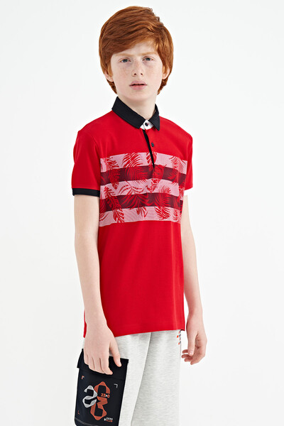 Tommylife Wholesale 7-15 Age Polo Neck Standard Fit Printed Boys' T-Shirt 11101 Red - Thumbnail