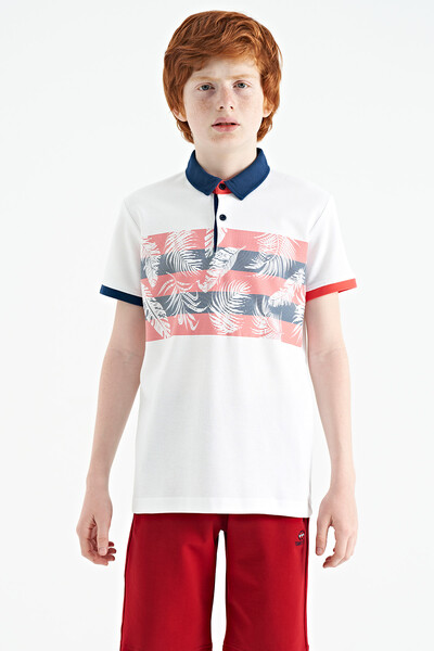 Tommylife Wholesale 7-15 Age Polo Neck Standard Fit Printed Boys' T-Shirt 11101 White - Thumbnail