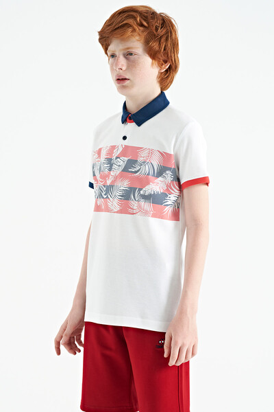 Tommylife Wholesale 7-15 Age Polo Neck Standard Fit Printed Boys' T-Shirt 11101 White - Thumbnail