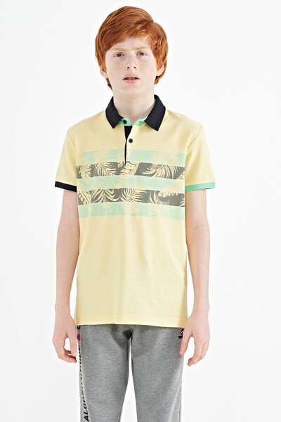 Tommylife Wholesale 7-15 Age Polo Neck Standard Fit Printed Boys' T-Shirt 11101 Yellow - Thumbnail