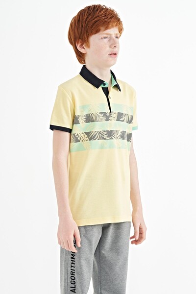 Tommylife Wholesale 7-15 Age Polo Neck Standard Fit Printed Boys' T-Shirt 11101 Yellow - Thumbnail