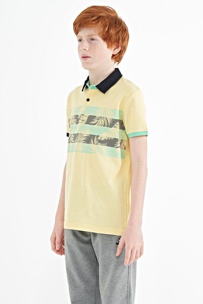 Tommylife Wholesale 7-15 Age Polo Neck Standard Fit Printed Boys' T-Shirt 11101 Yellow - Thumbnail