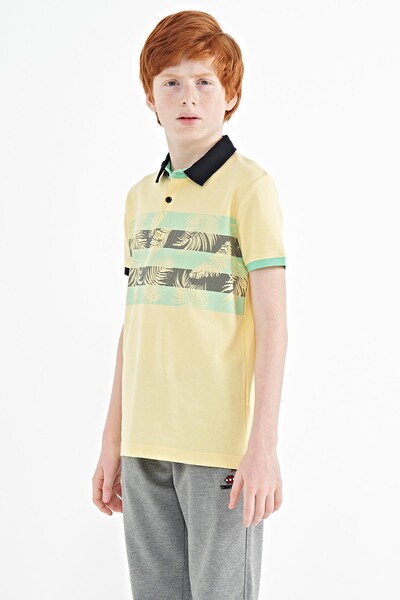 Tommylife Wholesale 7-15 Age Polo Neck Standard Fit Printed Boys' T-Shirt 11101 Yellow - Thumbnail