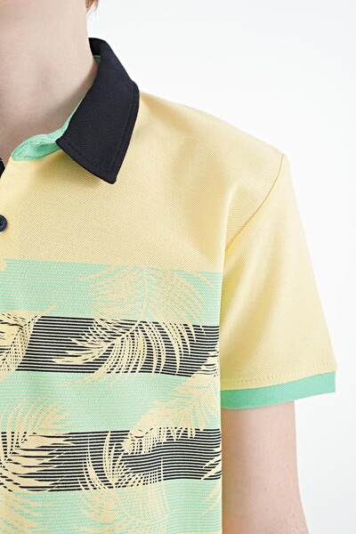 Tommylife Wholesale 7-15 Age Polo Neck Standard Fit Printed Boys' T-Shirt 11101 Yellow - Thumbnail