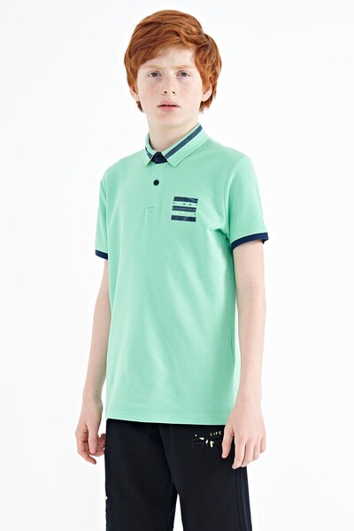 Tommylife Wholesale 7-15 Age Polo Neck Standard Fit Printed Boys' T-Shirt 11111 Aqua Green - Thumbnail