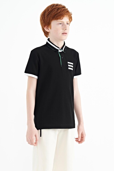 Tommylife Wholesale 7-15 Age Polo Neck Standard Fit Printed Boys' T-Shirt 11111 Black - Thumbnail