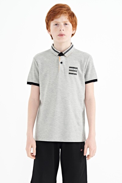 Tommylife Wholesale 7-15 Age Polo Neck Standard Fit Printed Boys' T-Shirt 11111 Gray Melange - Thumbnail