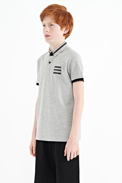 Tommylife Wholesale 7-15 Age Polo Neck Standard Fit Printed Boys' T-Shirt 11111 Gray Melange - Thumbnail