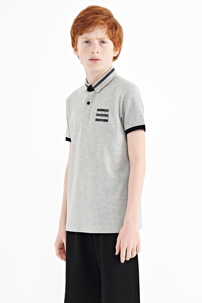 Tommylife Wholesale 7-15 Age Polo Neck Standard Fit Printed Boys' T-Shirt 11111 Gray Melange - Thumbnail