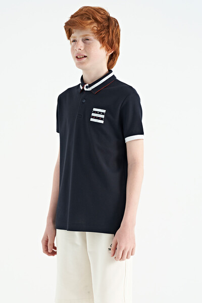 Tommylife Wholesale 7-15 Age Polo Neck Standard Fit Printed Boys' T-Shirt 11111 Navy Blue - Thumbnail