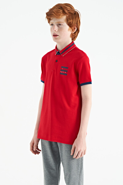 Tommylife Wholesale 7-15 Age Polo Neck Standard Fit Printed Boys' T-Shirt 11111 Red - Thumbnail