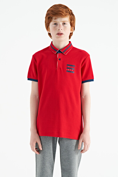 Tommylife Wholesale 7-15 Age Polo Neck Standard Fit Printed Boys' T-Shirt 11111 Red - Thumbnail