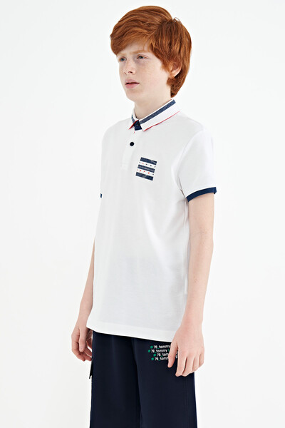 Tommylife Wholesale 7-15 Age Polo Neck Standard Fit Printed Boys' T-Shirt 11111 White - Thumbnail