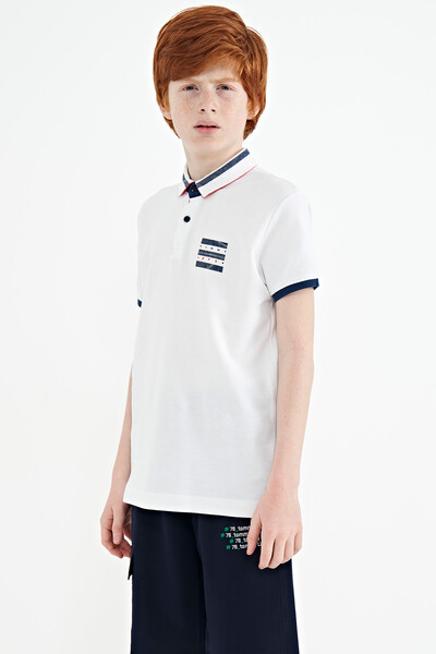 Tommylife Wholesale 7-15 Age Polo Neck Standard Fit Printed Boys' T-Shirt 11111 White - Thumbnail