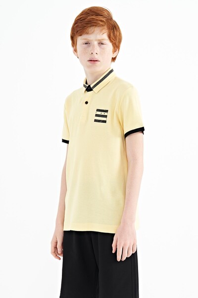 Tommylife Wholesale 7-15 Age Polo Neck Standard Fit Printed Boys' T-Shirt 11111 Yellow - Thumbnail