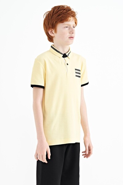 Tommylife Wholesale 7-15 Age Polo Neck Standard Fit Printed Boys' T-Shirt 11111 Yellow - Thumbnail