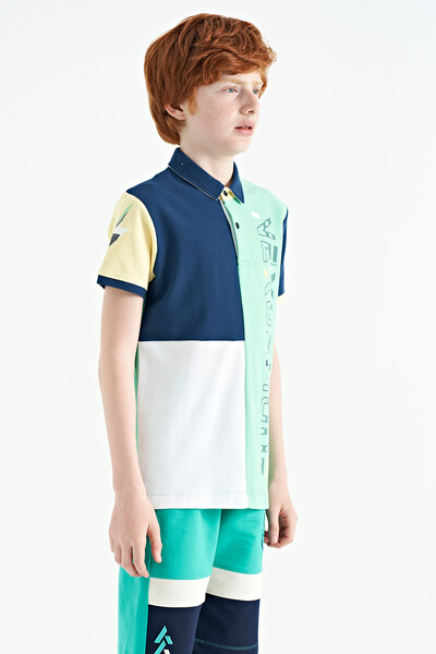 Tommylife Wholesale 7-15 Age Polo Neck Standard Fit Printed Boys' T-Shirt 11112 Aqua Green - Thumbnail