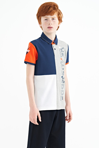 Tommylife Wholesale 7-15 Age Polo Neck Standard Fit Printed Boys' T-Shirt 11112 Gray Melange - Thumbnail