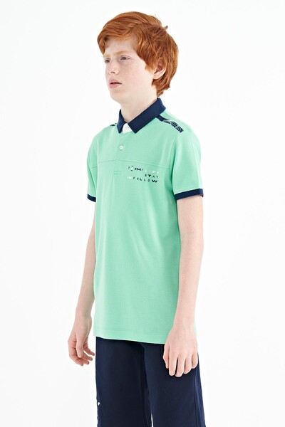 Tommylife Wholesale 7-15 Age Polo Neck Standard Fit Printed Boys' T-Shirt 11140 Aqua Green - Thumbnail