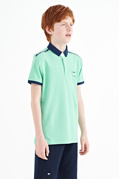 Tommylife Wholesale 7-15 Age Polo Neck Standard Fit Printed Boys' T-Shirt 11140 Aqua Green - Thumbnail