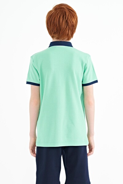 Tommylife Wholesale 7-15 Age Polo Neck Standard Fit Printed Boys' T-Shirt 11140 Aqua Green - Thumbnail