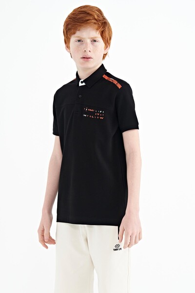 Tommylife Wholesale 7-15 Age Polo Neck Standard Fit Printed Boys' T-Shirt 11140 Black - Thumbnail