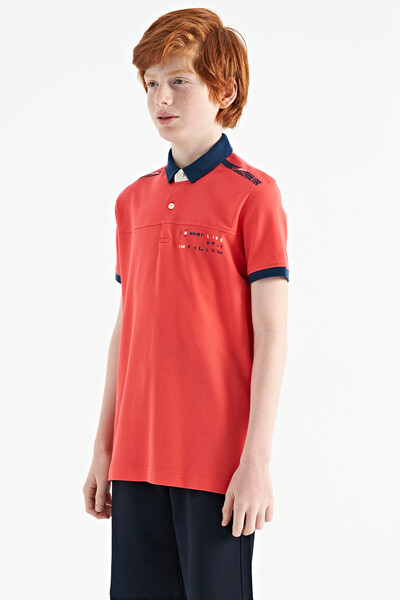 Tommylife Wholesale 7-15 Age Polo Neck Standard Fit Printed Boys' T-Shirt 11140 Coral - Thumbnail