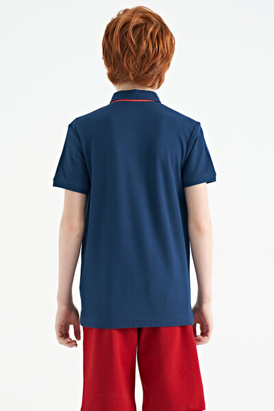 Tommylife Wholesale 7-15 Age Polo Neck Standard Fit Printed Boys' T-Shirt 11140 Indigo - Thumbnail