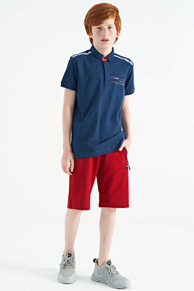 Tommylife Wholesale 7-15 Age Polo Neck Standard Fit Printed Boys' T-Shirt 11140 Indigo - Thumbnail