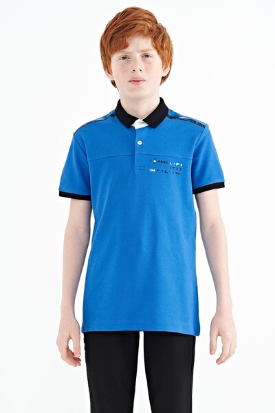 Tommylife Wholesale 7-15 Age Polo Neck Standard Fit Printed Boys' T-Shirt 11140 Saxe - Thumbnail