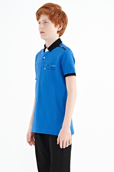 Tommylife Wholesale 7-15 Age Polo Neck Standard Fit Printed Boys' T-Shirt 11140 Saxe - Thumbnail