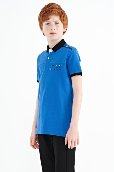 Tommylife Wholesale 7-15 Age Polo Neck Standard Fit Printed Boys' T-Shirt 11140 Saxe - Thumbnail