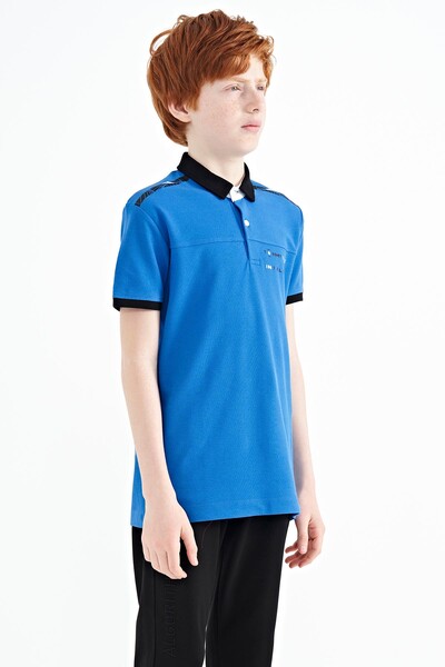 Tommylife Wholesale 7-15 Age Polo Neck Standard Fit Printed Boys' T-Shirt 11140 Saxe - Thumbnail