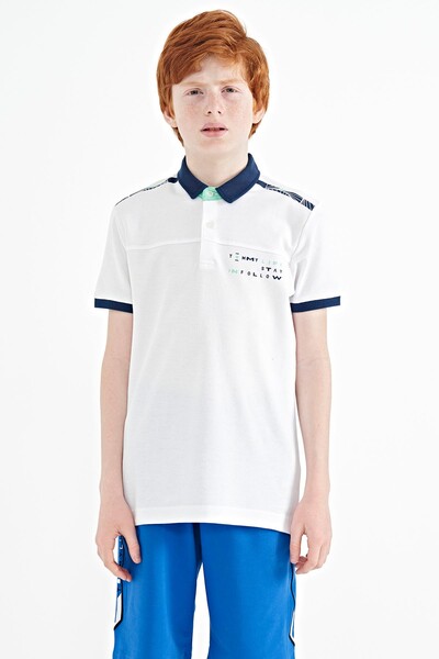 Tommylife Wholesale 7-15 Age Polo Neck Standard Fit Printed Boys' T-Shirt 11140 White - Thumbnail