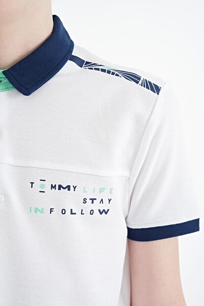 Tommylife Wholesale 7-15 Age Polo Neck Standard Fit Printed Boys' T-Shirt 11140 White - Thumbnail