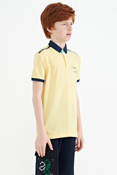 Tommylife Wholesale 7-15 Age Polo Neck Standard Fit Printed Boys' T-Shirt 11140 Yellow - Thumbnail