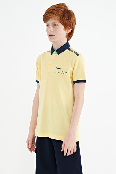 Tommylife Wholesale 7-15 Age Polo Neck Standard Fit Printed Boys' T-Shirt 11140 Yellow - Thumbnail