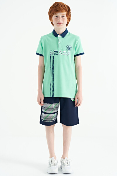 Tommylife Wholesale 7-15 Age Polo Neck Standard Fit Printed Boys' T-Shirt 11143 Aqua Green - Thumbnail