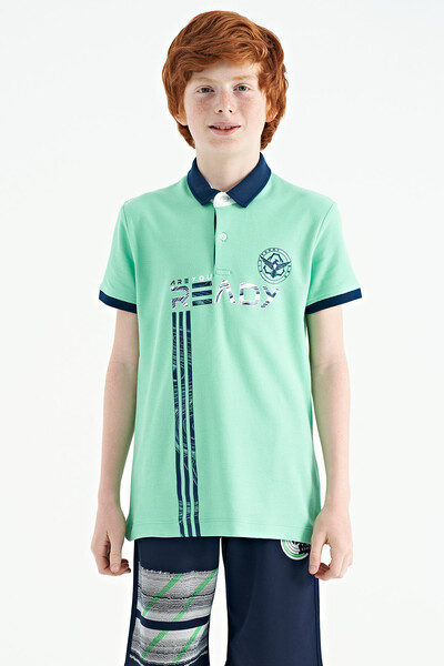 Tommylife Wholesale 7-15 Age Polo Neck Standard Fit Printed Boys' T-Shirt 11143 Aqua Green - Thumbnail