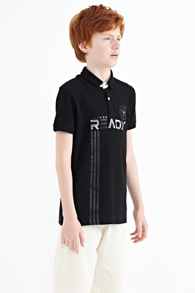 Tommylife Wholesale 7-15 Age Polo Neck Standard Fit Printed Boys' T-Shirt 11143 Black - Thumbnail